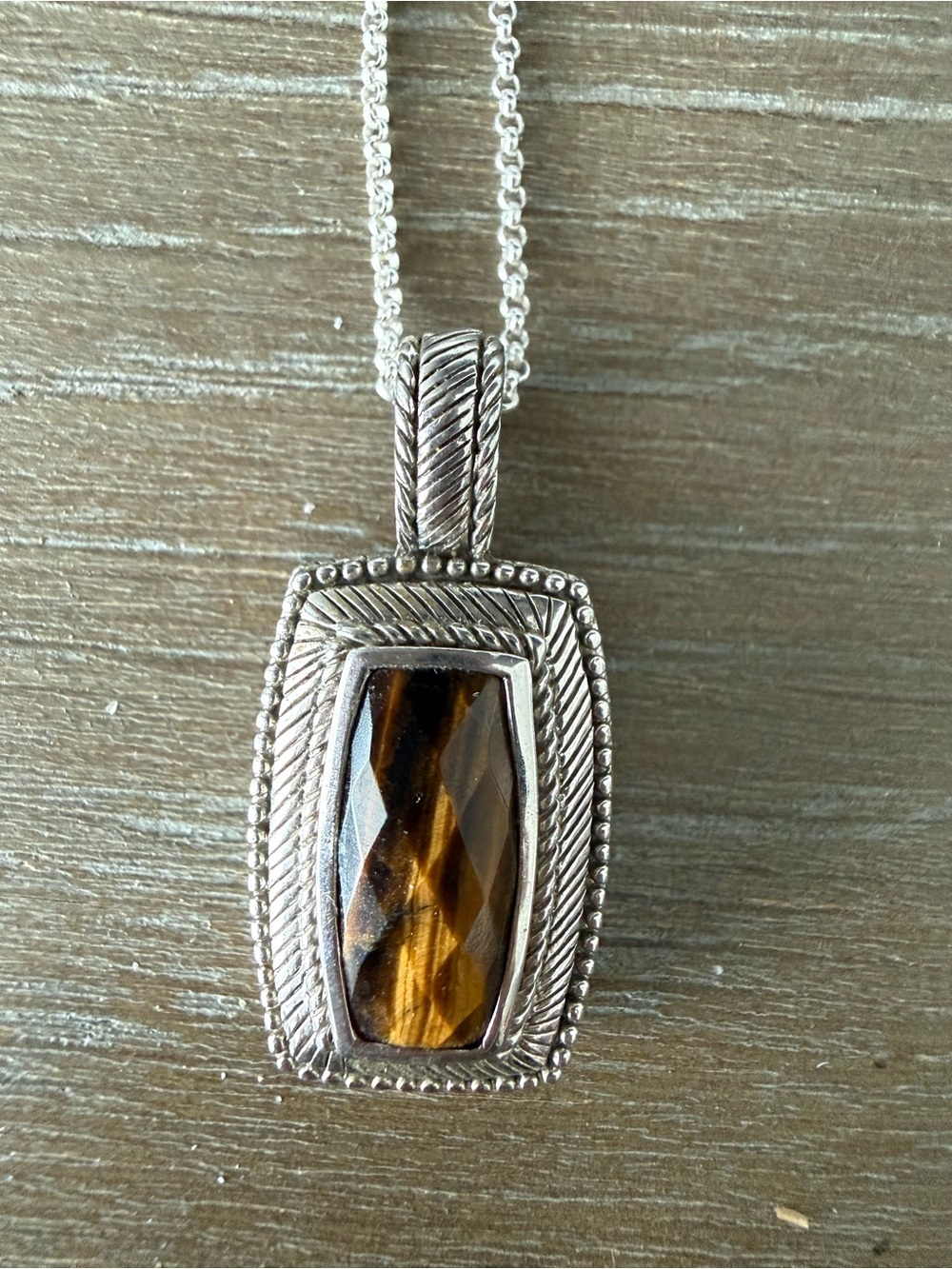 Judith Ripka Sterling Silver 925 Tigers Eye Necklace and Pendant
